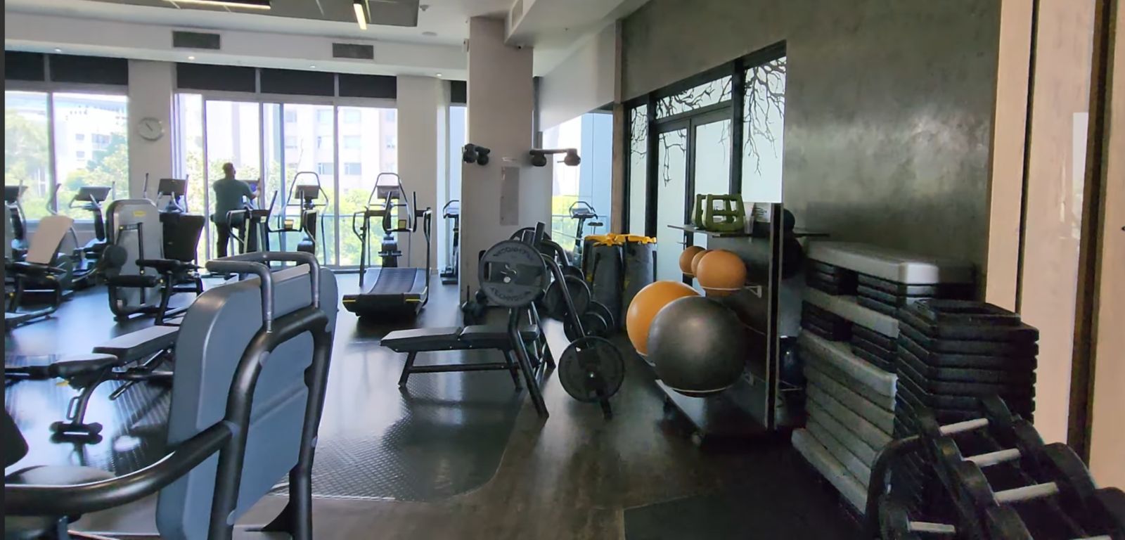 Fully equipped gym with cardio and weight training equipment